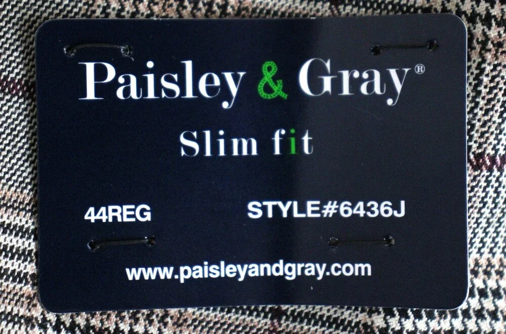 Paisley & Gray Sport Coat Mens 44 R Slim Fit Tan Burgundy Plaid Blazer Jacket